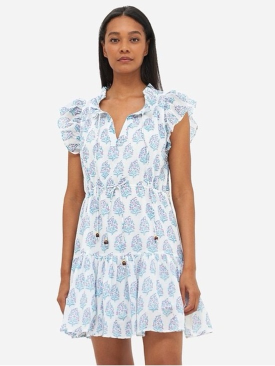 Oliphant Dresses & Skirts - Oliphant White Dress with Blue Floral Print